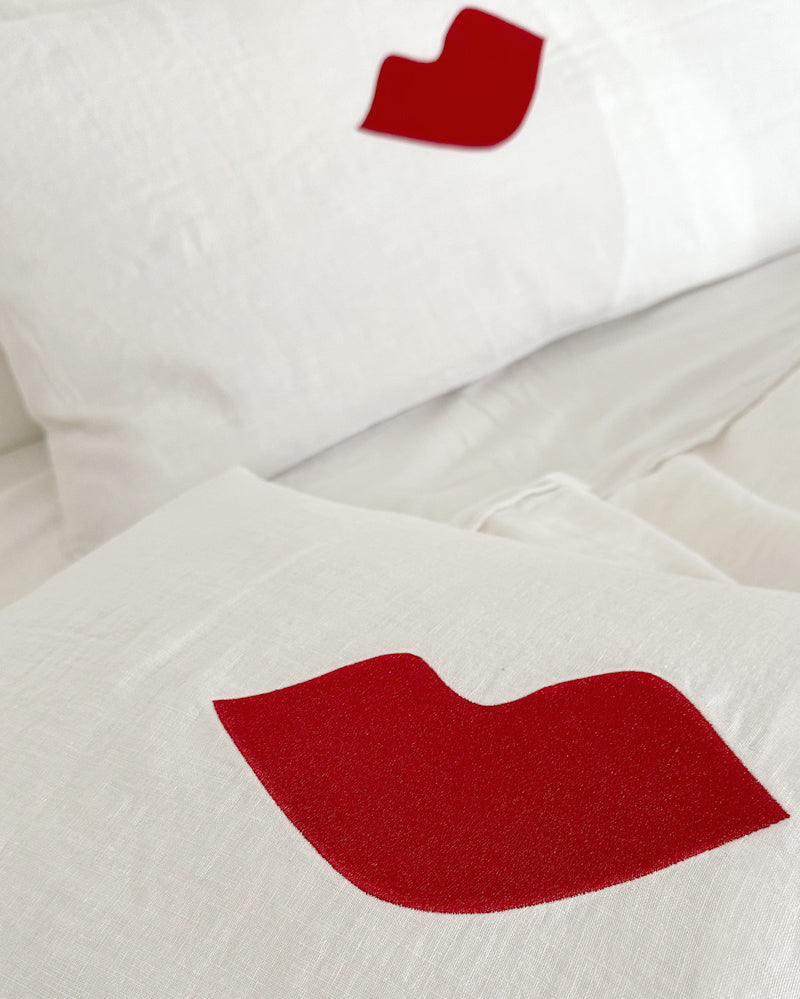 100% linen art cushion - bisous, reversible