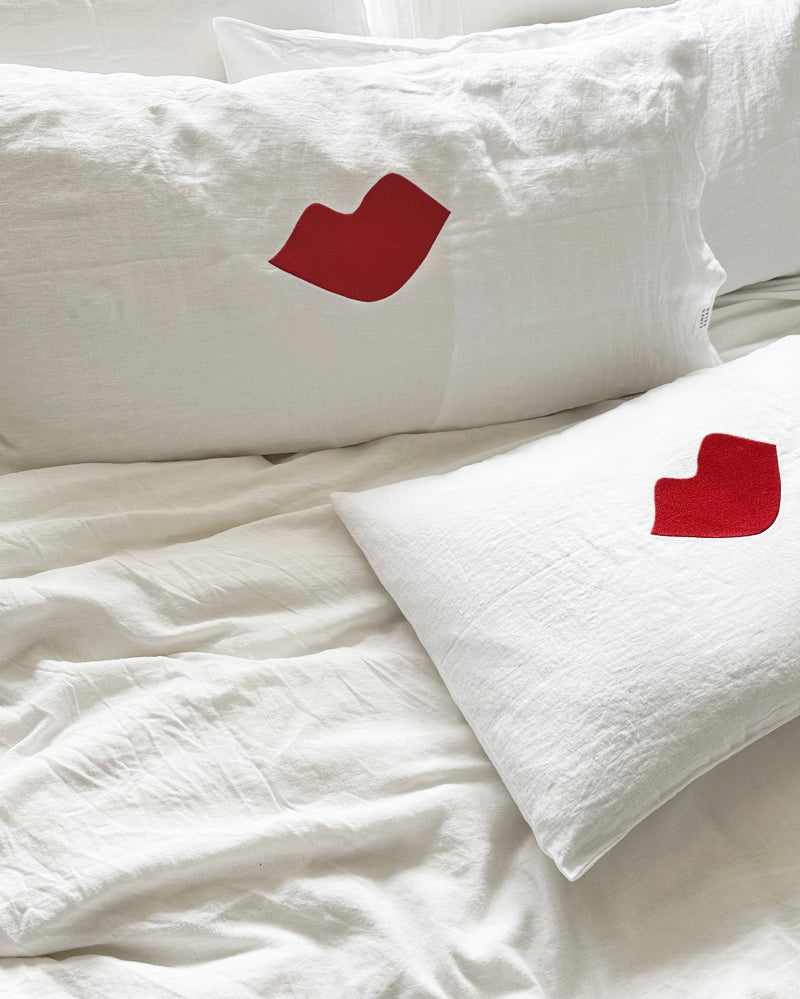 100% linen art cushion - bisous, reversible