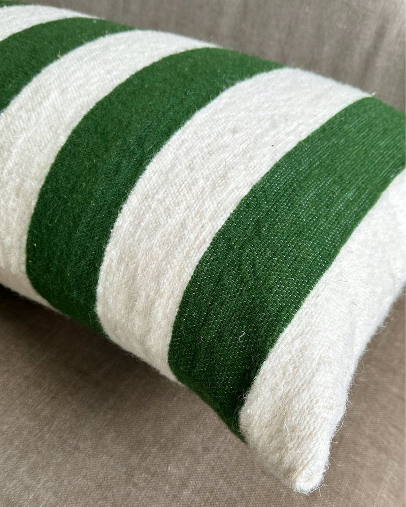 Handwoven cushion big stripes, green