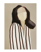 Lady in stripes, brown - postcard