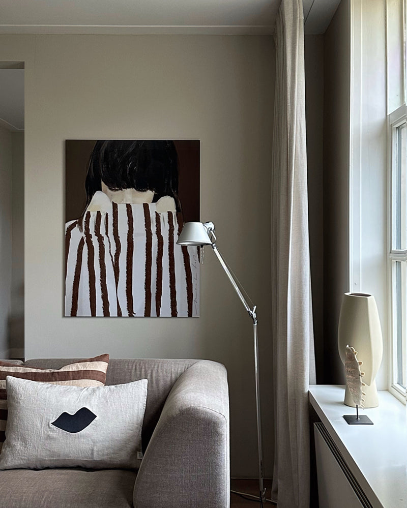 100% linen art cushion - bisous, natural